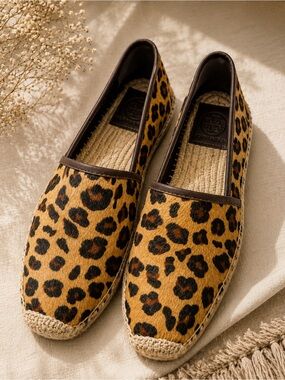 Tory Burch Leopard-Print Espadrille Flats in Tan and Black